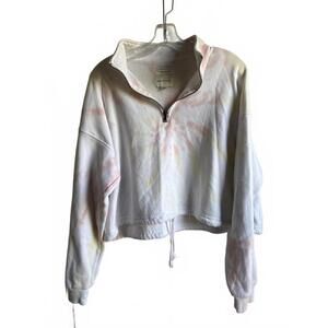 American Eagle Women's Medium Soft Pink and Yellow Tie-Dye Half-Zip Sweatshirt